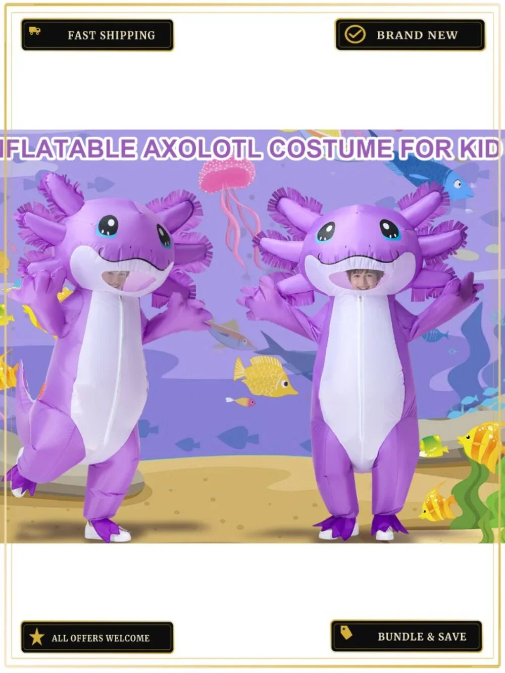 Kids Inflatable Axolotl Costume Blow-Up Suit Halloween Party School Event